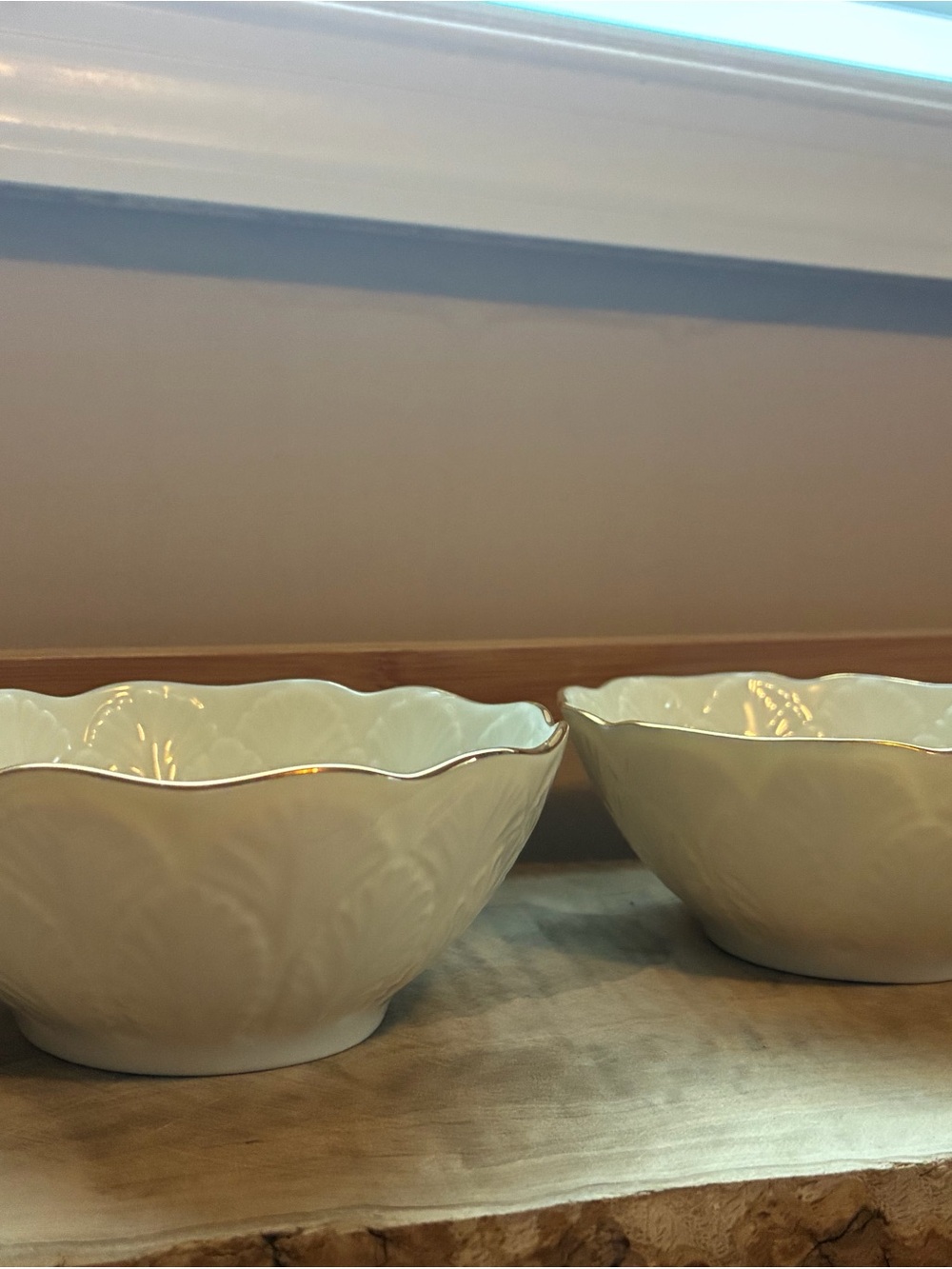 Lenox Acanthus Leaf Ivory Porcelain Bowls Set of 2 Gold Trim Made USA Vintage
